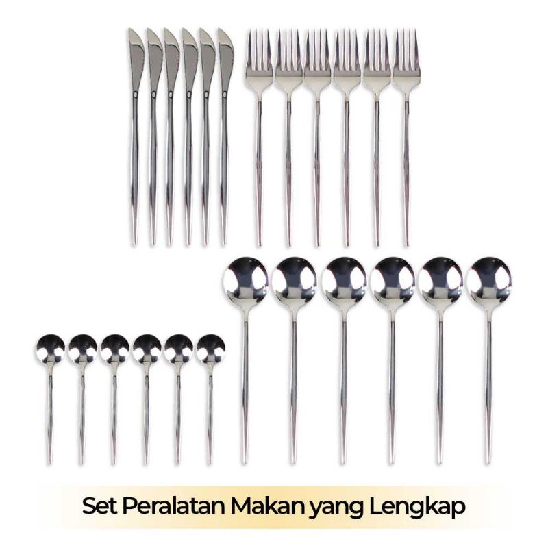 Tander Silver Cutlery Set Perlengkapan Makan Sendok Garpu Pisau 24PCS - TD-4128