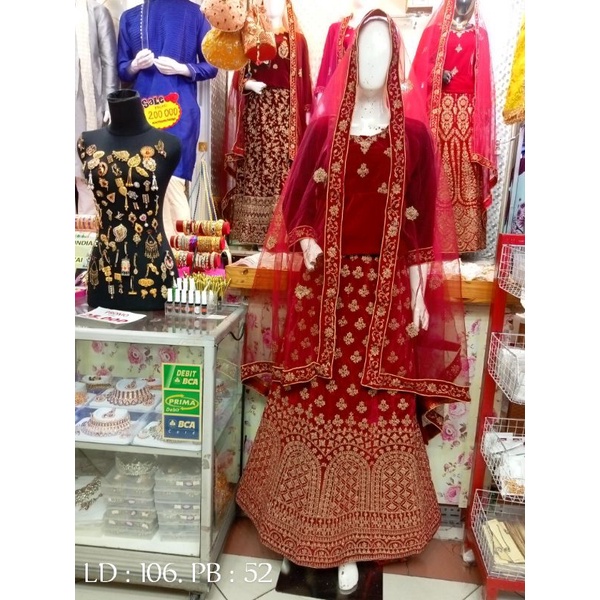 ORIGINAL Lehenga Bludru Baldu Baju Pengantin Pernikahan India Tinggal Pakai Sudah Jadi Ready Warna M