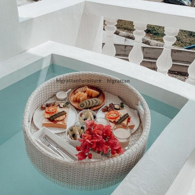 {{{{}}] Round Floatingtray 60cm White Floating Breakfast Nampan Apung Villa