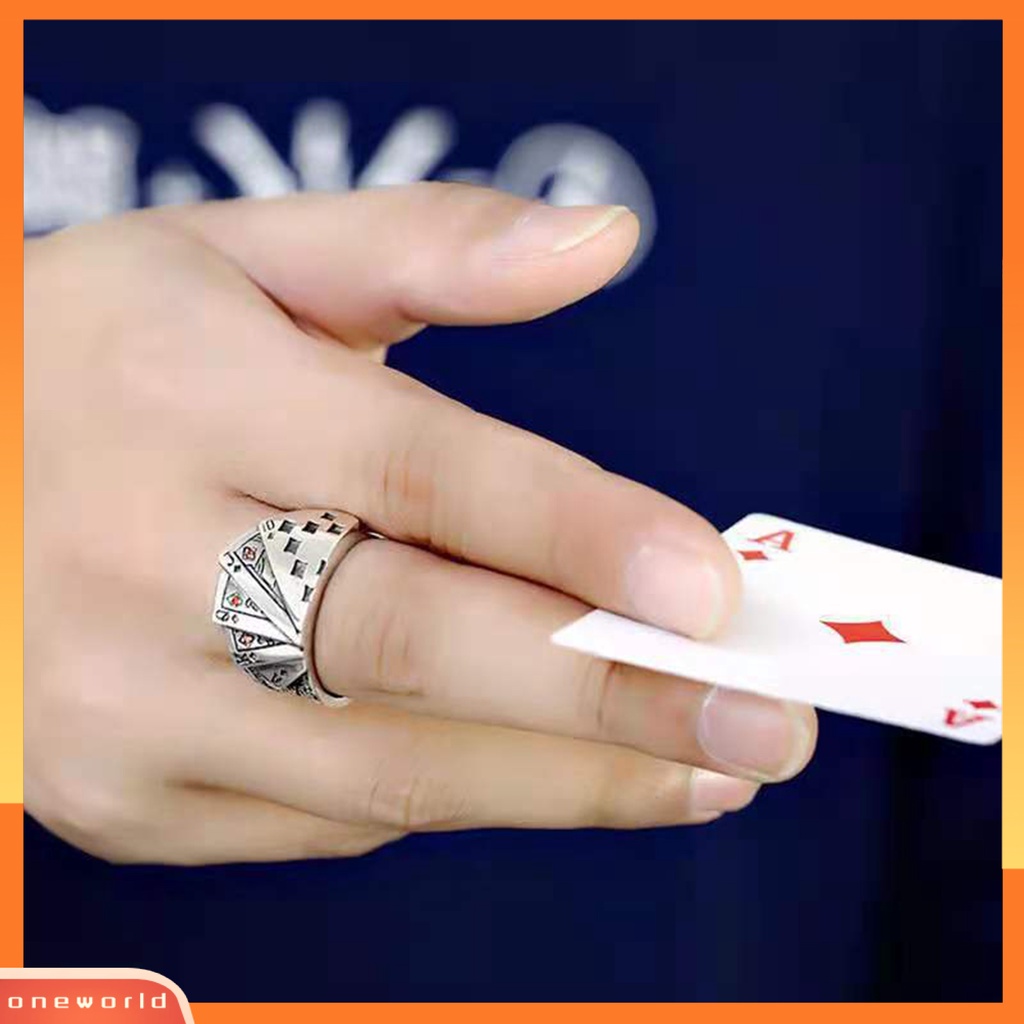 Cincin Model Terbuka Adjustable Desain Kartu Poker Ukir Gaya Retro Untuk Unisex