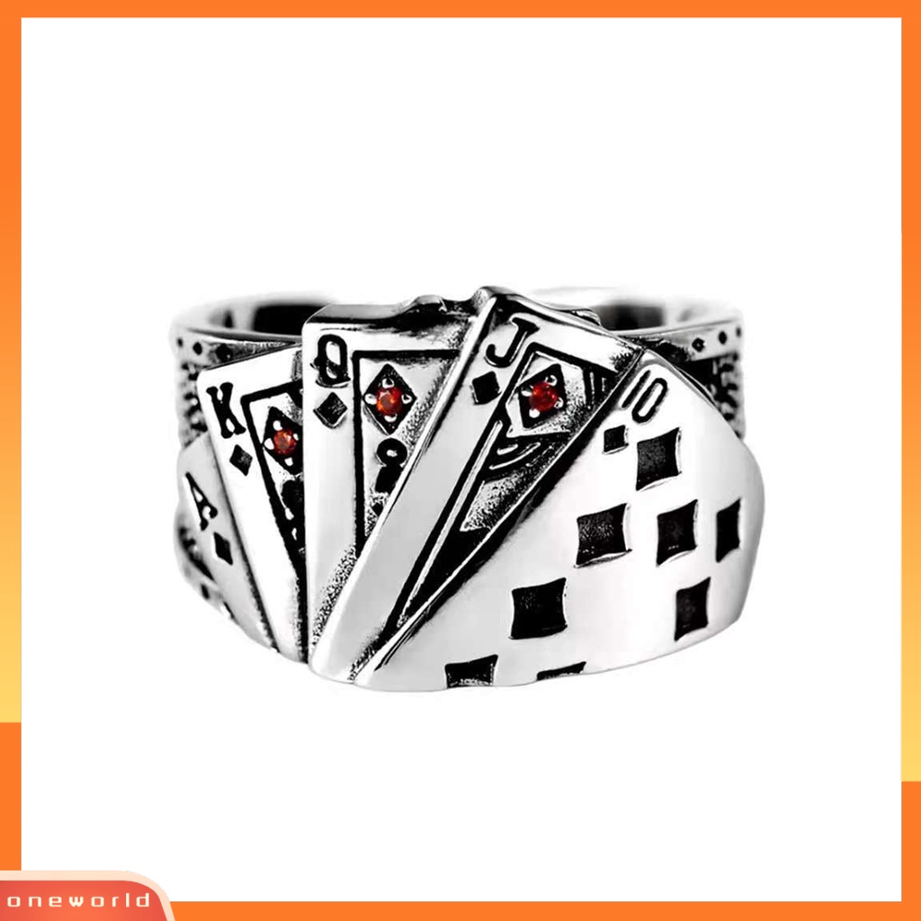 Cincin Model Terbuka Adjustable Desain Kartu Poker Ukir Gaya Retro Untuk Unisex