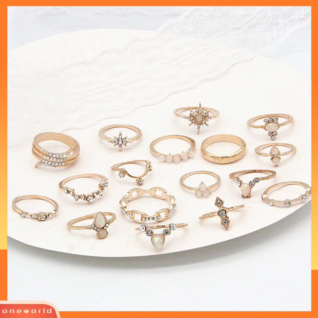 17pcs / set Cincin Buku Jari Aneka Bentuk Gaya Bohemian Untuk Wanita