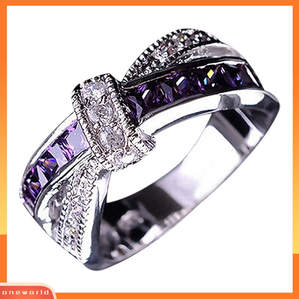 {oneworld} Cincin Berlian Imitasi Hias Hias Alloy Desain Silang Finger Band Untuk Pesta