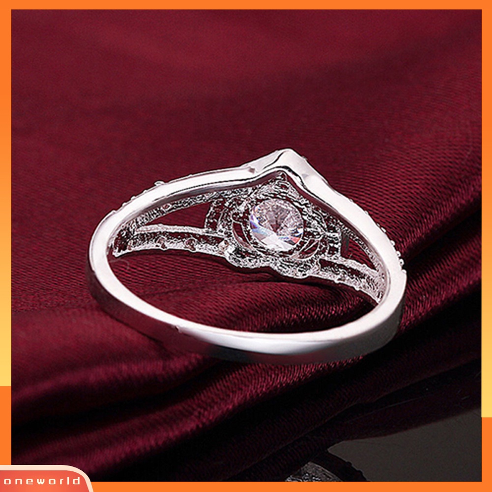 {oneworld} Wanita925 Sterling Silver Kristal Cinta Berbentuk Hati Cincin Pengantin Pernikahan Perhiasan