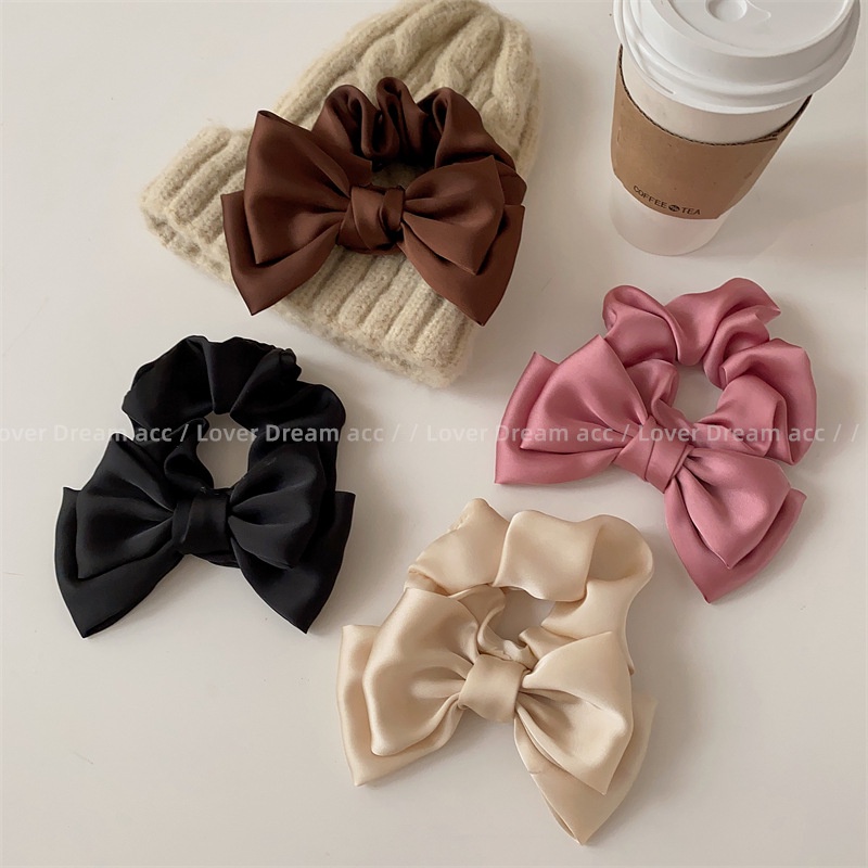 BOW KNOT SILK SCRUNCHIE IKAT KARET PONYTAIL RAMBUT MEDIUM RING KOREA SCRUNCHIES SATIN KAIN LEMBUT SOFT PITA SIMPUL KUNCIRAN RIBBON