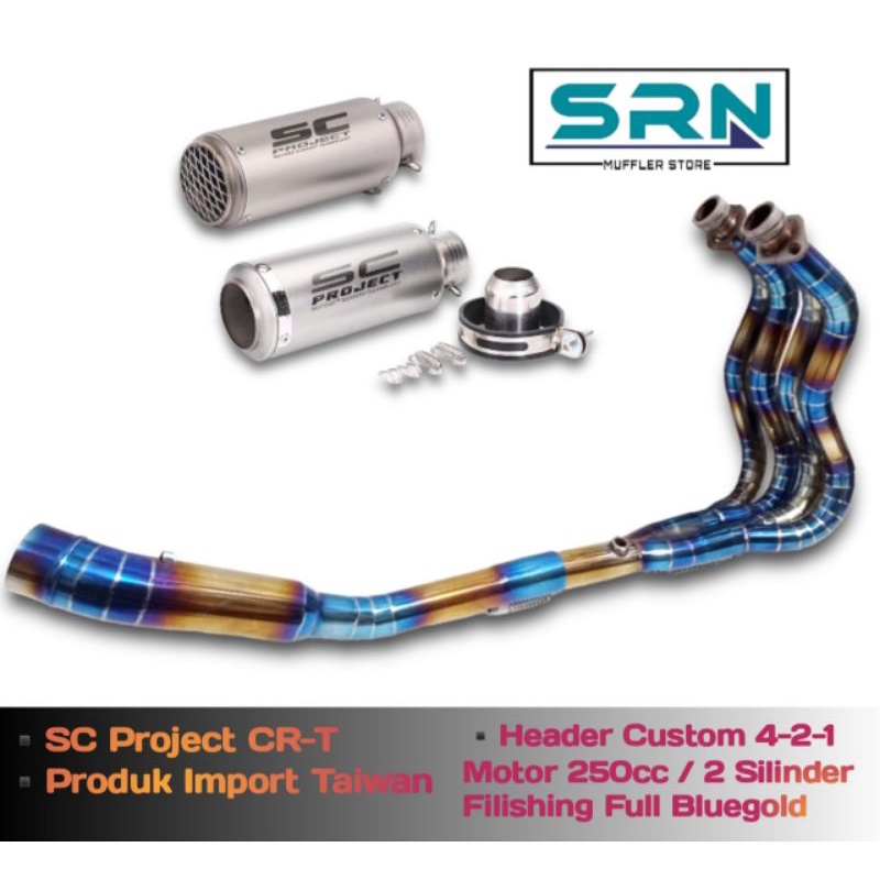 KNALPOT AKRAPOVIC EVOLUTION LINE IMPORT TAIWAN HEADER CUSTOM 4 SILINDER 2-4-1 BLUEGOLD MOTOR NINJA 2