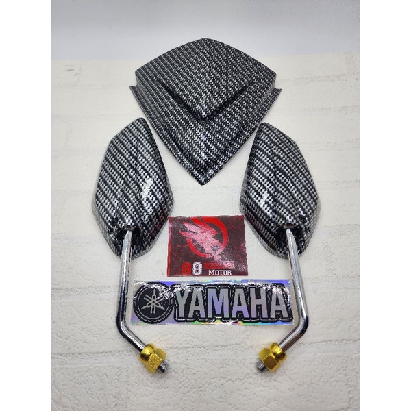 Paket Visor Karbon Mio Sporty + Spion Yamaha Jupiter Karbon Gagang Chrome + Stiker Hologram Yamaha