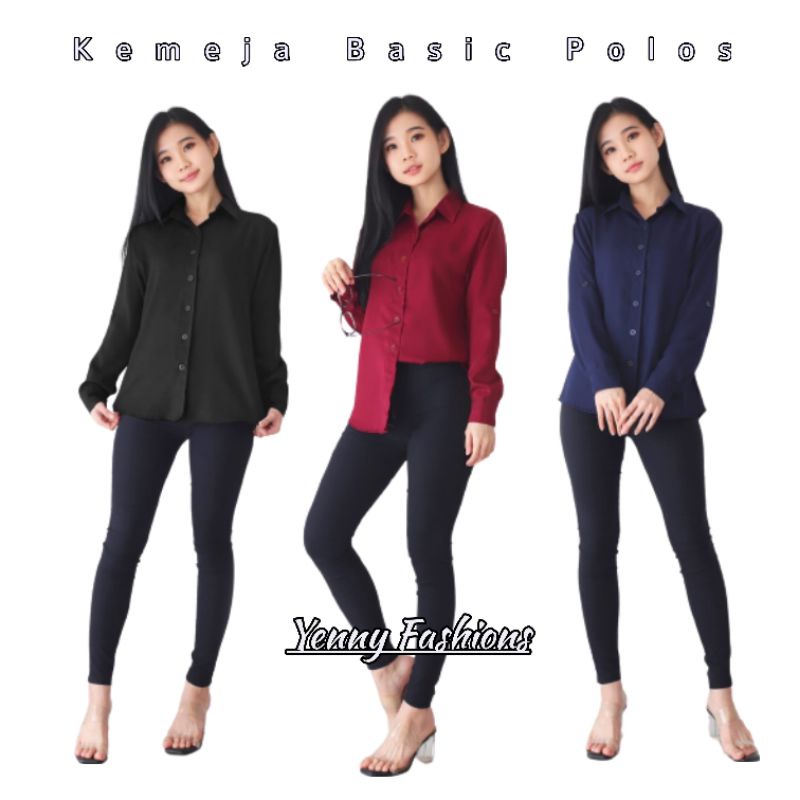 Aurel Kemeja Wanita Polos Basic Lengan Panjang Size =M - XXL