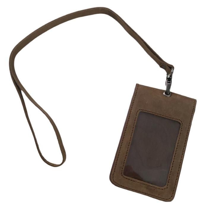 

Double Flip ID Card Holder Magnet Kulit Sapi Asli Name Tag Lanyard