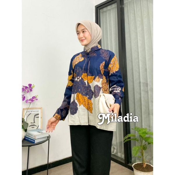 ATASAN BATIK WANITA LENGAN PANJANG BLOUSE KANCING DEPAN., MOTIF BATIK