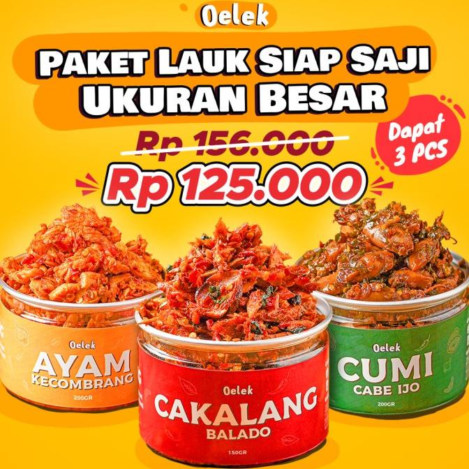

Promo Paket Makan Enak / Cumi Cabe Ijo / Ayam Kecombrang / Cakalang Balado /