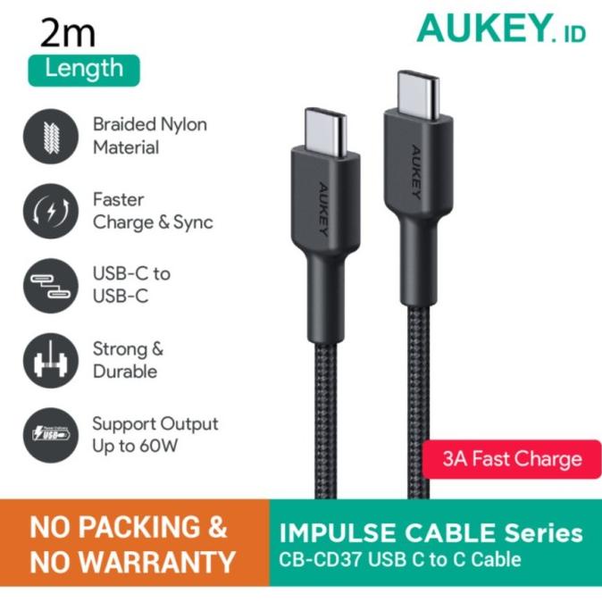 Kabel Aukey CB-CD37 USB C To C 3A 2M (NO PACKING & NO WARRANTY)