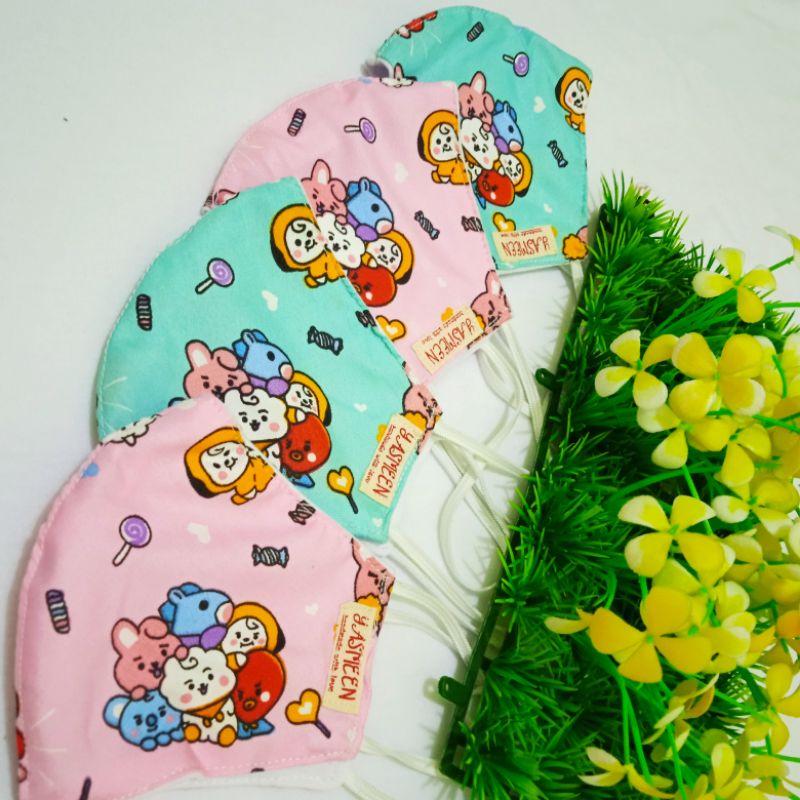 Masker Anak BTS BT21 Masker Anak Kain Karakter BTS Masker Anak Earloop Headloop Masker Anak Hijab Pe