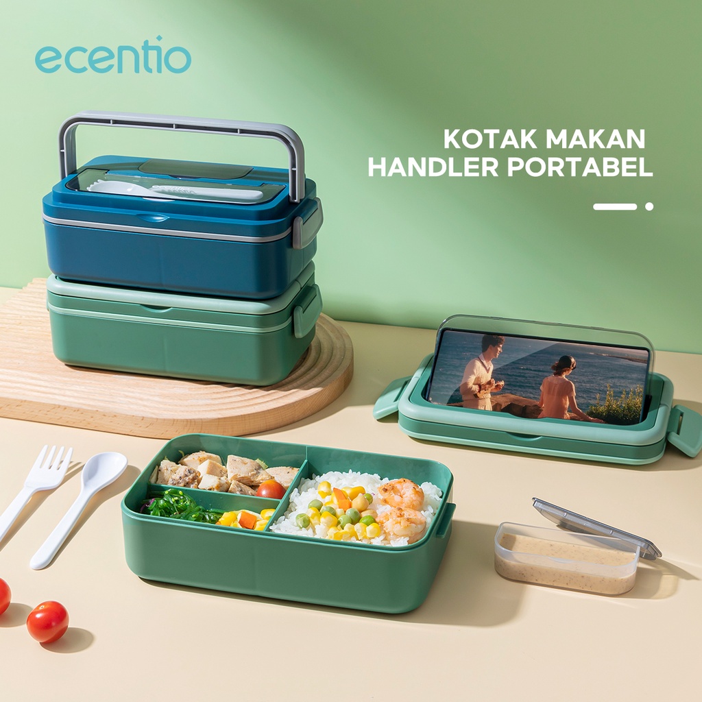 ecentio kotak makan 800ml 40ml kotak saus anti tumpah lunch box tempat makan single layer