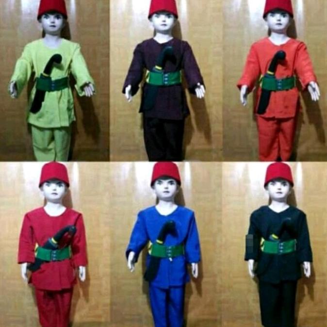 komplet baju pangsi betawi anak laki (baju+celana+peci+sabuk+golok2an)