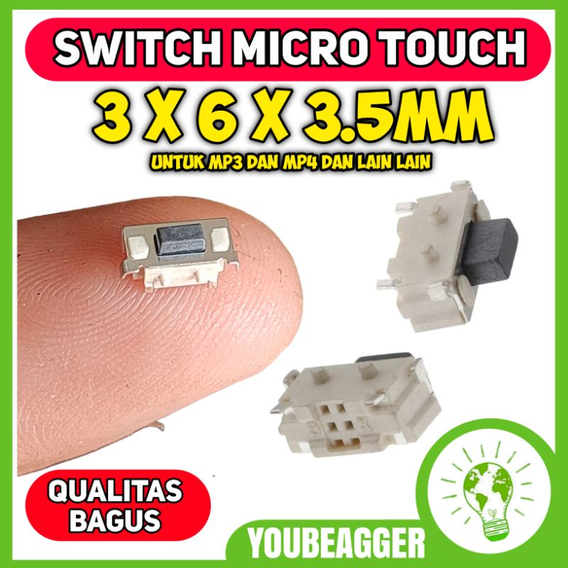 Switch key button SMT 3*6*3.5mm 2 pin untuk mp3 mp4 dan lain lain  tactile tac push button micro switch