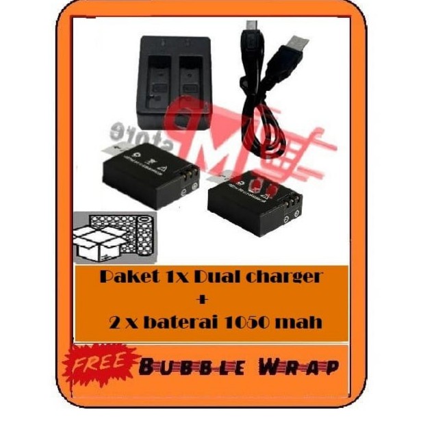 ACTION CAM DUAL CHARGER + 2 BATERAI UNTUK BRICA BPRO 5 SBOX KOGAN 4K