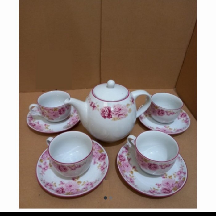 SET TEKO DAN CANGKIR PINK ROSIE KERAMIK #ORIGINAL