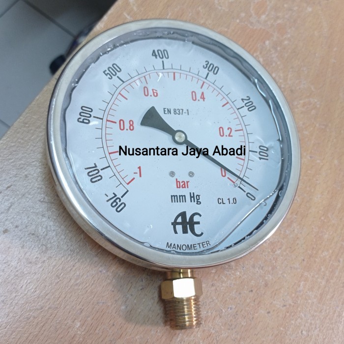 VACUUM VAKUM VACUM GAUGE STAINLESS 6 " INCHI -760 - 0 MMHG -1 - 0 BAR