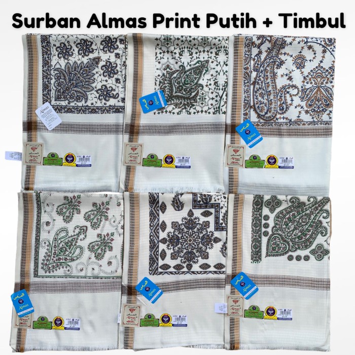 Sorban Sorban Exclusive Kashmiri Almas Print Putih(D2M4) Sorban Habib Sorban Arab Rumbai Premium Sor