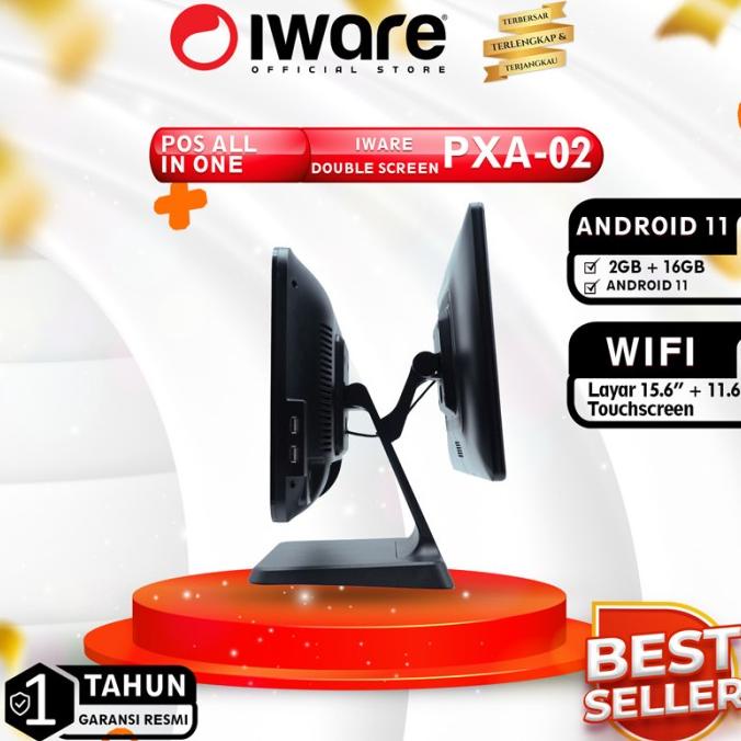 TERBARU...!!! ANDROID 11 POS MESIN KASIR DESKTOP IWARE PXA-02 DUALMONITOR 2G/16GB WF
