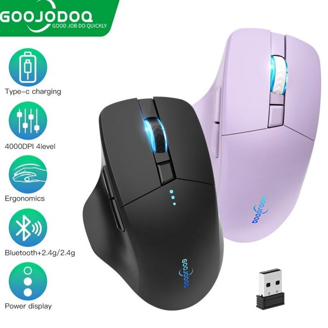 Goojodoq M09 Mouse Gaming 2in1 2.4G+Bluetooth Silent Rechargeable 4000DPI Hitam/Ungu
