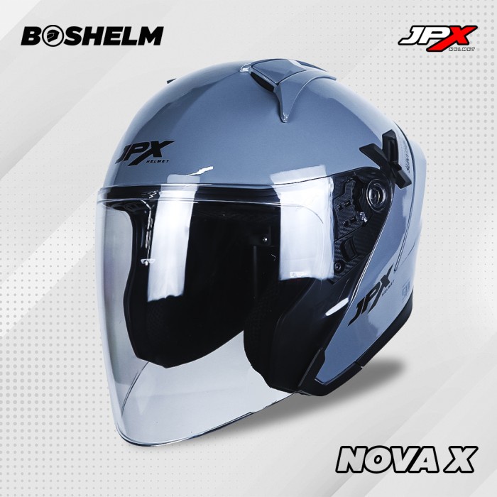 Terlaris Helm Jpx Nova X Solid Dark Grey Glossy Helm Half Face Sni