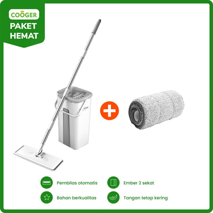 Terlaris [Paket Hemat] Cooger Alat Pel Dengan Ember + Kain Refill Microfiber