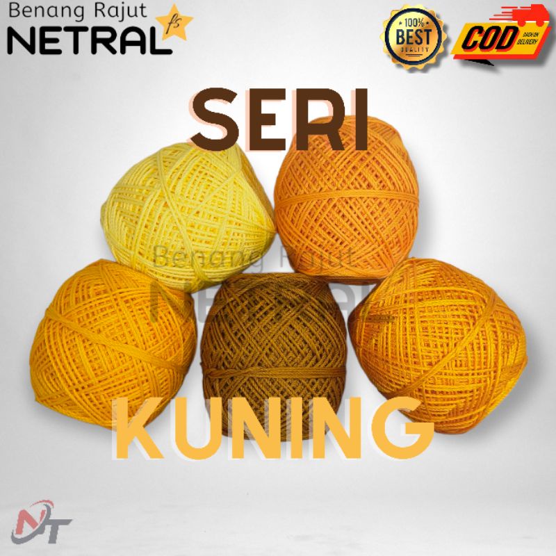 BENANG RAJUT POLYESTER KILAP &amp; DOP SERI WARNA KUNING MERK NETRAL