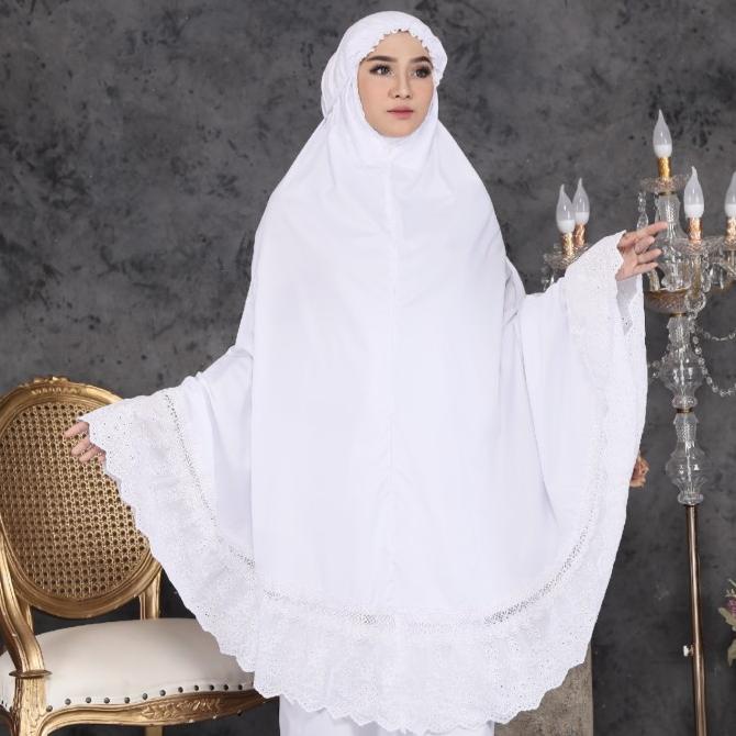 Mukena Dewasa Putih Polos Renda Bordir | Mukena Aisyah | Mukena Putih