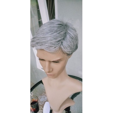 wig pria warna putih mix hitam