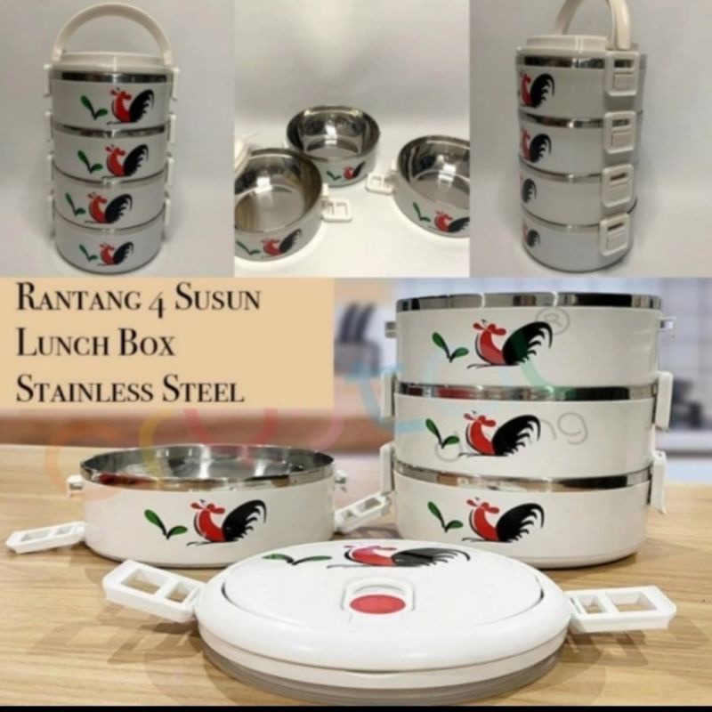 rantang makan 4 susun motif ayam jago stainless steel
