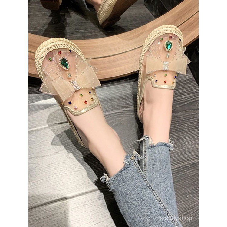 [✅BISA COD] #Sisjuly# Sandal wanita / 2023 sepatu berlian imitasi jala baru / sandal kepala tas sand