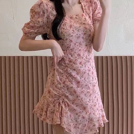 Red Rok bunga angin lembut di musim panas wanita desain chic rok artistik gaya Korea baju gas ASI