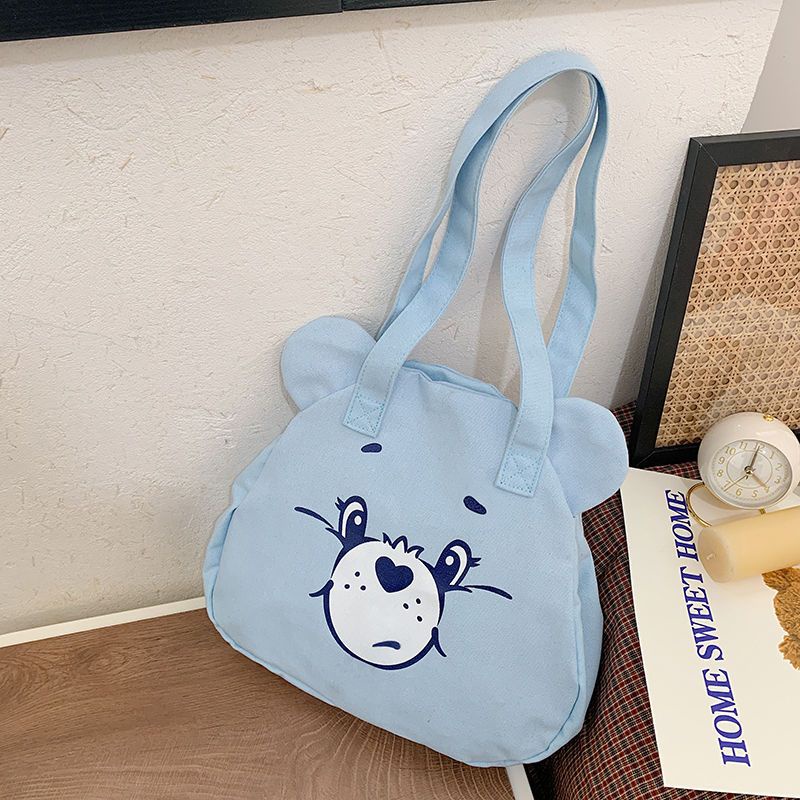 ☫♀﹍Sera  Baru Asli Asli Carebears Wanita Tas Kanvas Tas Bahu Kartun Jepang dan Korea Tangan Membawa Tote Tas Kasual Wanita