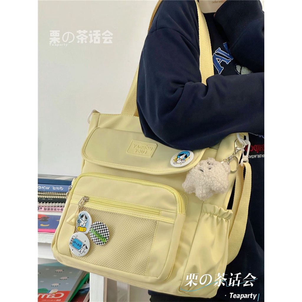 ✓♦₪Sera  Jepang Kapasitas Besar Mahasiswa Kelas Tas Commuter Tote Bag Vintage Perasaan Gadis Tas Bahu Wanita Messenger Tas