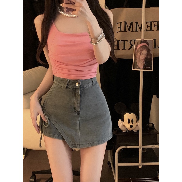 ✠♀₪Suhao babes with chest pad camisole women s summer pure desire style short sexy sleeveless bottoming shirt with top and outer crop top sexy tank top wanita motif