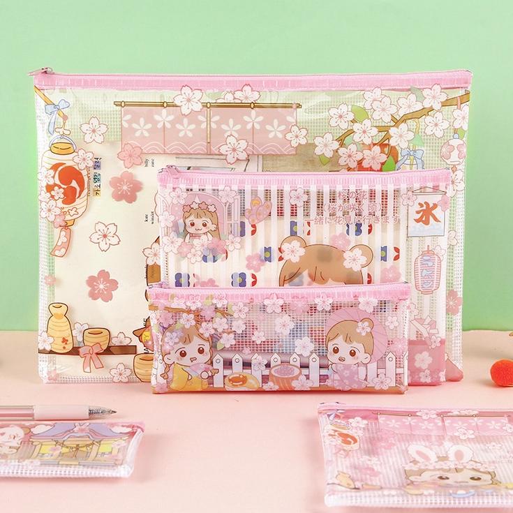 

4)7SJ-F MAP Folder Plastik Mika Bening Jaring Karakter Kartun Lucu Jepang TNR