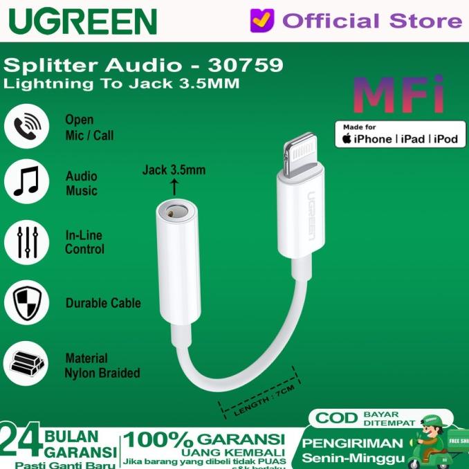 Splitter IPHONE Lightning To Jack 3.5mm MFI Audio Converter UGREEN