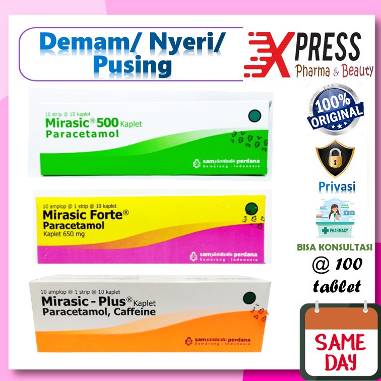 ⚡XPRESS⚡ DUS Mirasic 500mg / 650 mg FORTE / PLUS Obat Pusing Nyeri Demam Box Dos Paracetamol Paraset