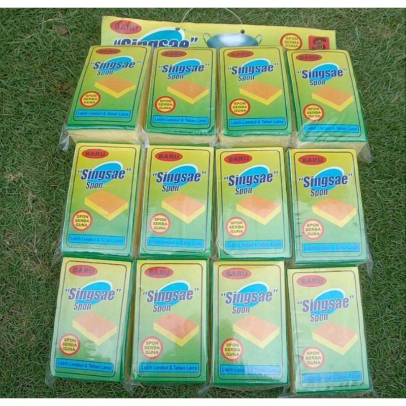 (12pcs)SingSae Spons Sabut Pencuci Piring Panci Gelas Tebal Murah Grosir / spon cuci alat dapur