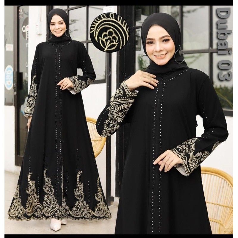 BA10129 Abaya Gamis HiTam Bordir Busui Jetblack Turkey Turki Gamis Arab Termurah Tidak Kusut Muslima
