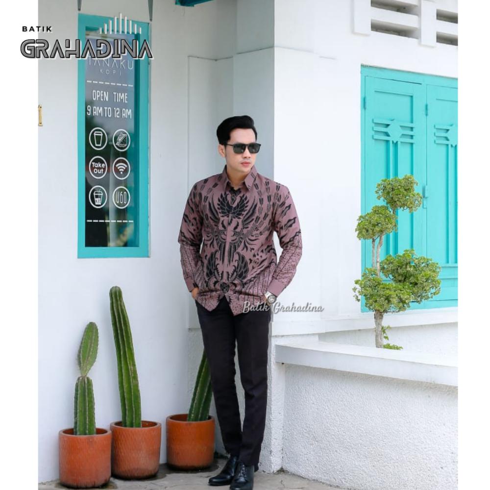 PEKSI COKLAT SUSU Baju Batik Pria Lengan Panjang Slim Fit Premium Furing Modern Adem Casual Kemeja F