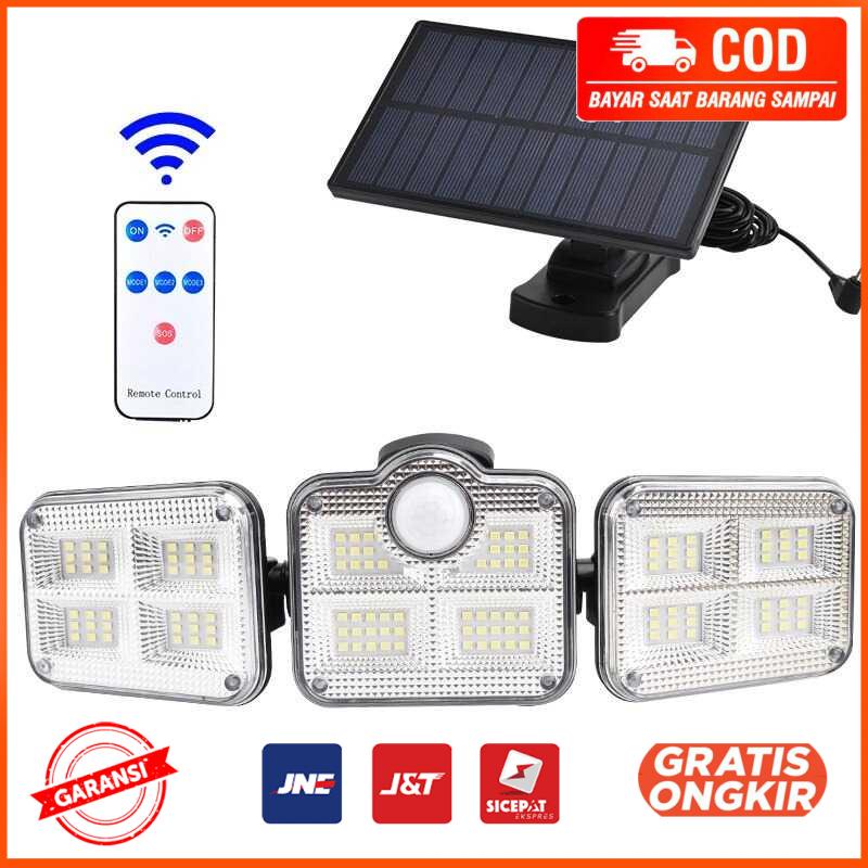 Lampu Dinding Solar Double Sensor Three Head 122 LED Cool White JD-2757A