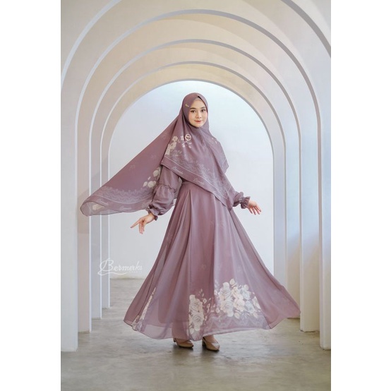 Gamis set khimar ceruty babydoll FAIZA ORI BERMERKS MOTIF NAJWA SAFIRA NAURA KANIA STARLA RIANTI syari terbaru Ceruti ultimate