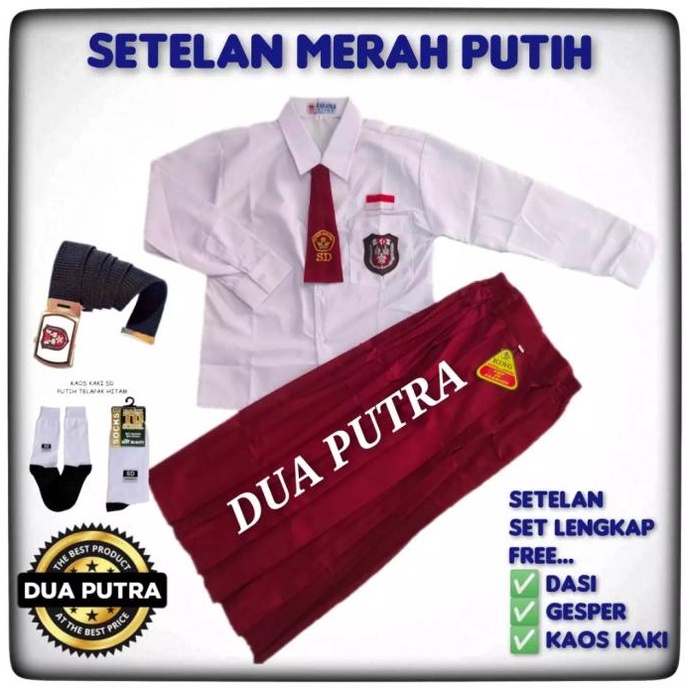 SERAGAM SEKOLAH SD SETELAN MERAH PUTIH LENGAN PANJANG PEREMPUAN