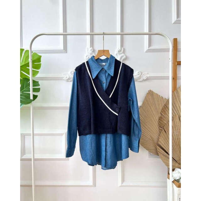 Daniella Set Kemeja Denim + Vest