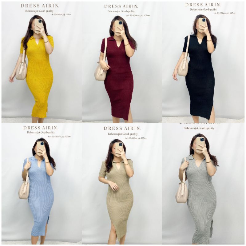 DRESS RAJUT KERAH V BAWAH BELAH BODYCON DRESS AIRIN SEXY DRESS 12