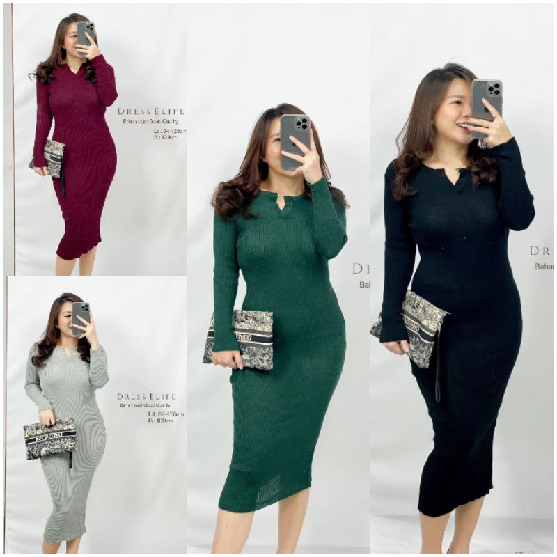 LONG DRESS ELIFE DRESS RAJUT WANITA DRESS BODYCON TERBARU DRESS RAJUT KOREA LONGDRESS ELIFE SEXY 12