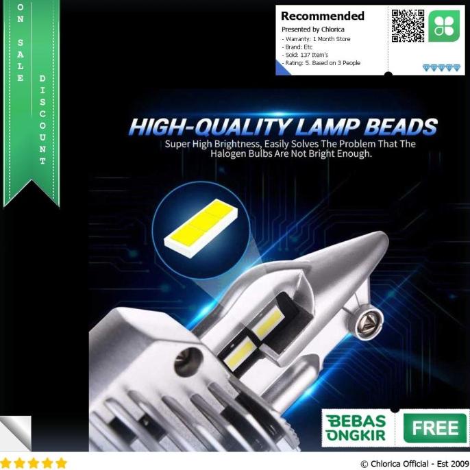 Fighter Lampu Mobil LED Headlight 16000LM 580W 6500K H4 12V 2 PCS